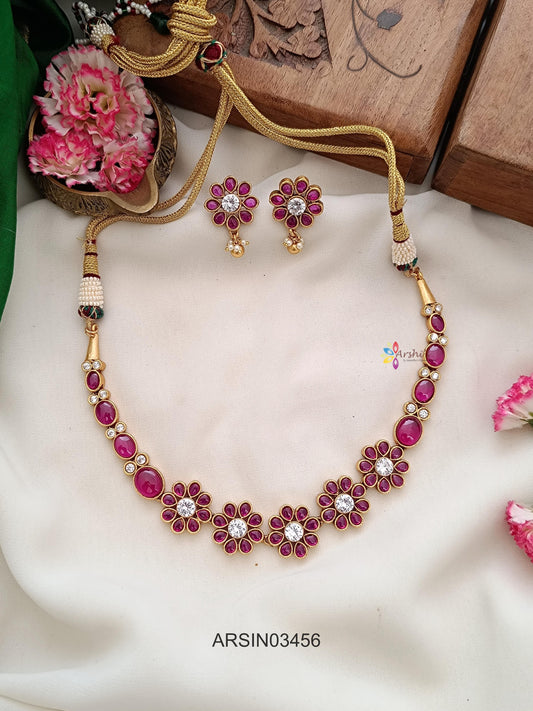 Ruby Flower Design Necklace