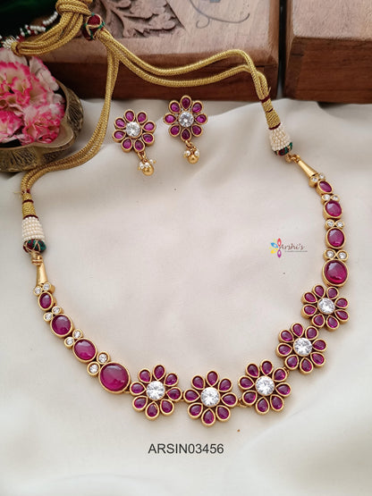 Ruby Flower Design Necklace