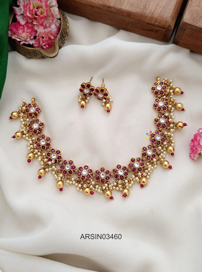 Ruby and White Stone Guttapusalu Necklace