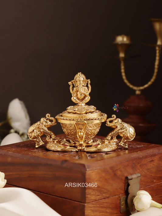 Gnesha with Two Elephant Kumkum Box