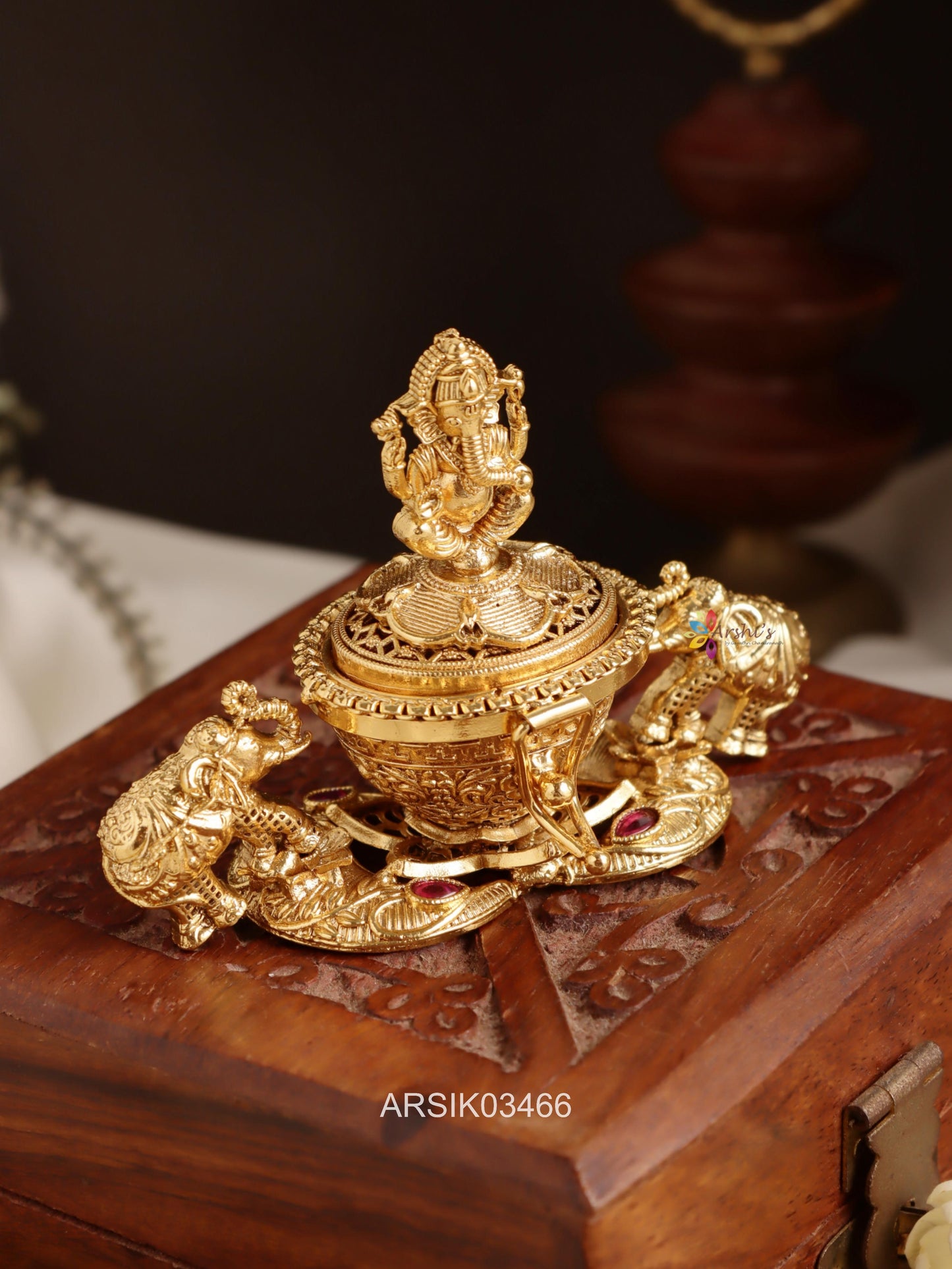 Gnesha with Two Elephant Kumkum Box
