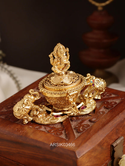 Gnesha with Two Elephant Kumkum Box