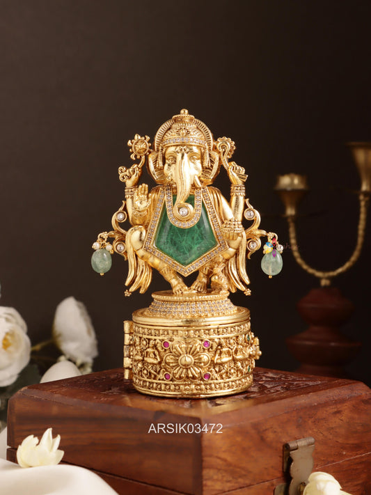 Ganesha Emerald Stone Kumkum Box