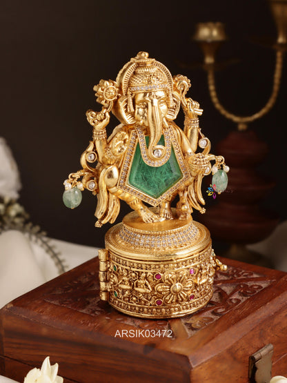 Ganesha Emerald Stone Kumkum Box