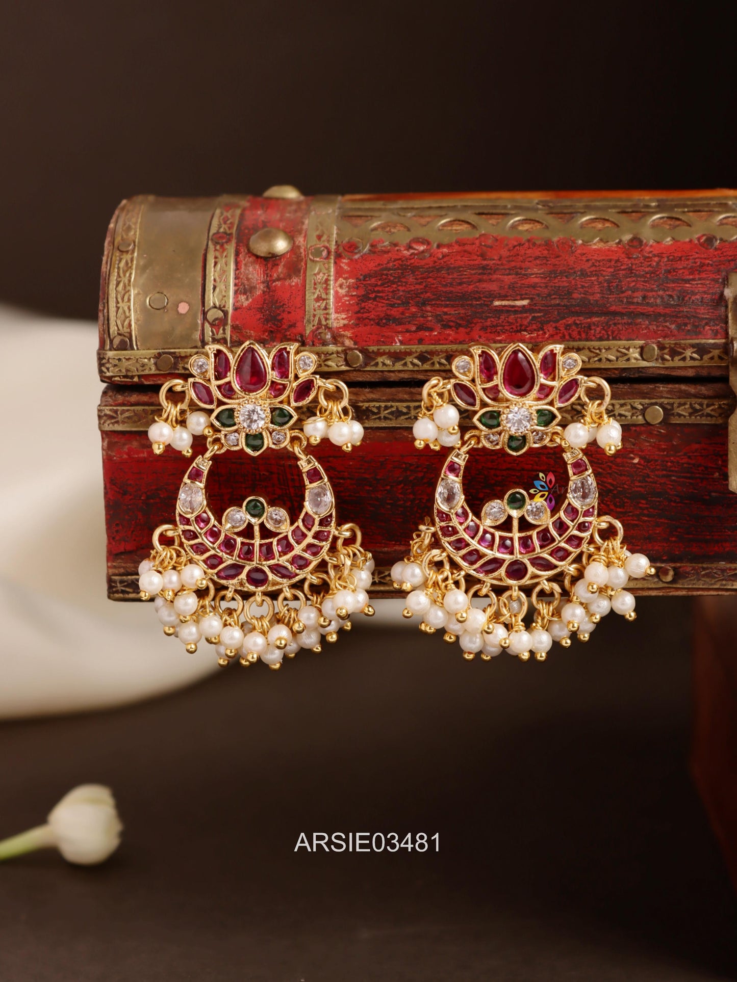 Lotus Chandbali Multi Stone Earrings