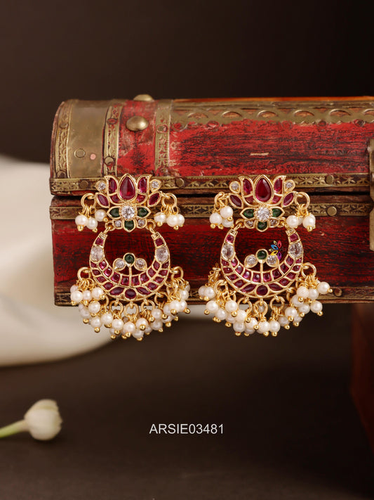 Lotus Chandbali Multi Stone Earrings