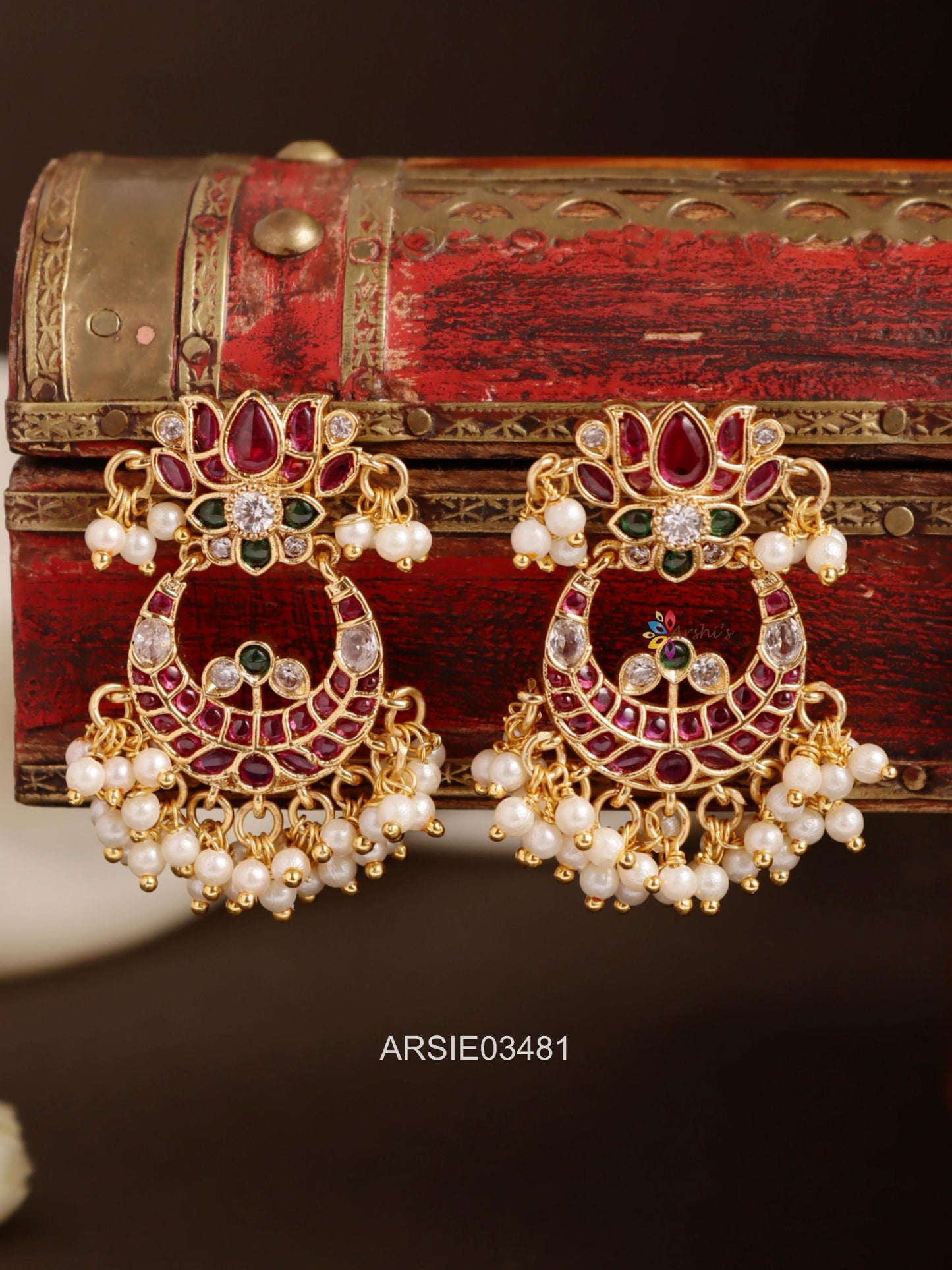 Lotus Chandbali Multi Stone Earrings
