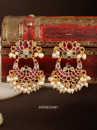 Lotus Chandbali Multi Stone Earrings