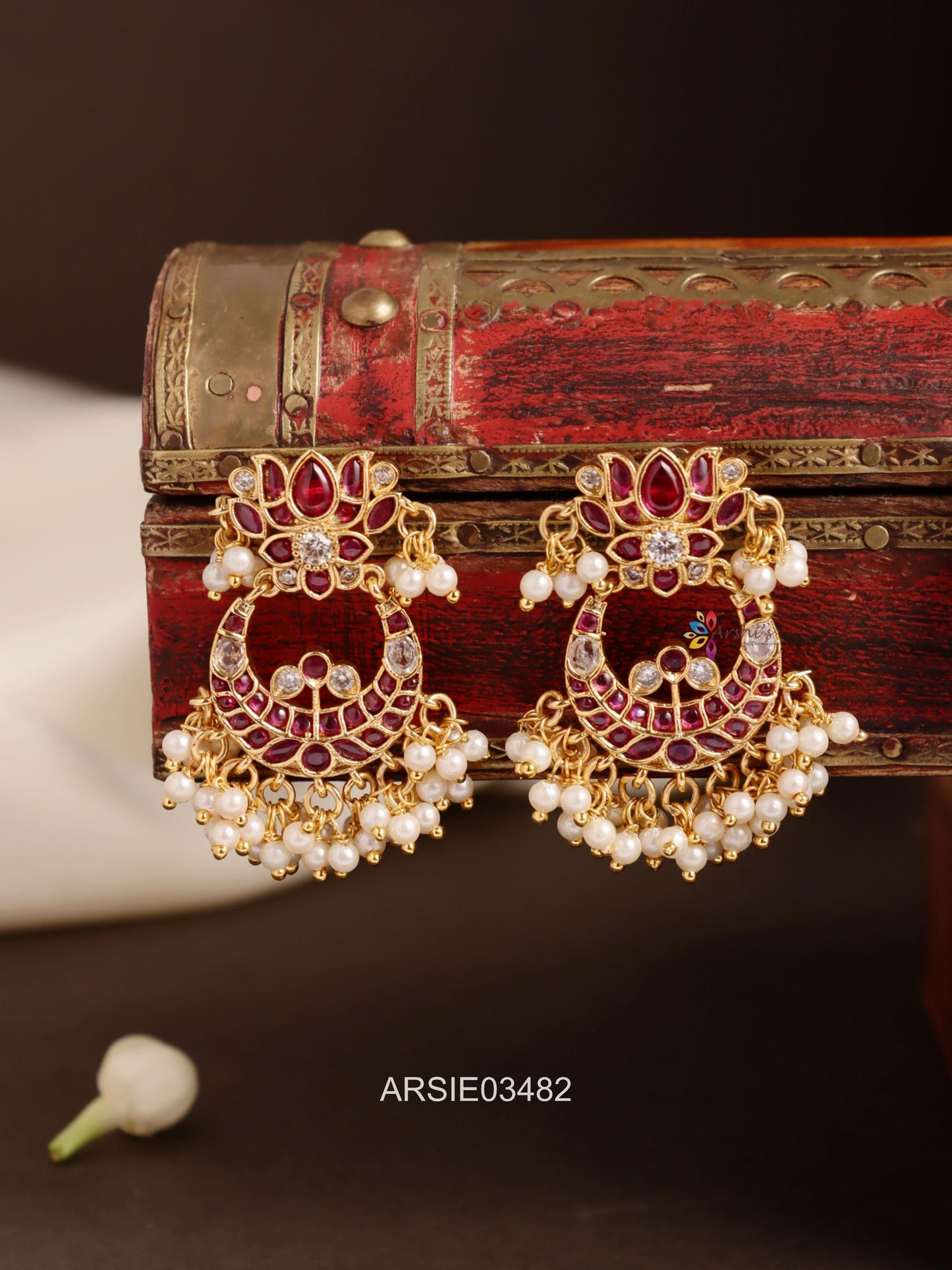 Lotus Chandbali Kemp Stone Earrings