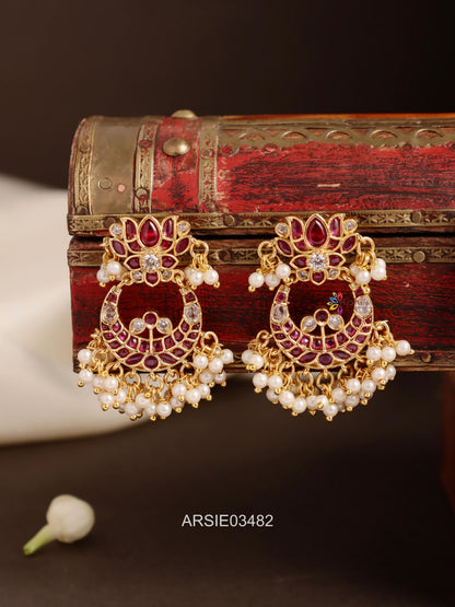 Lotus Chandbali Kemp Stone Earrings