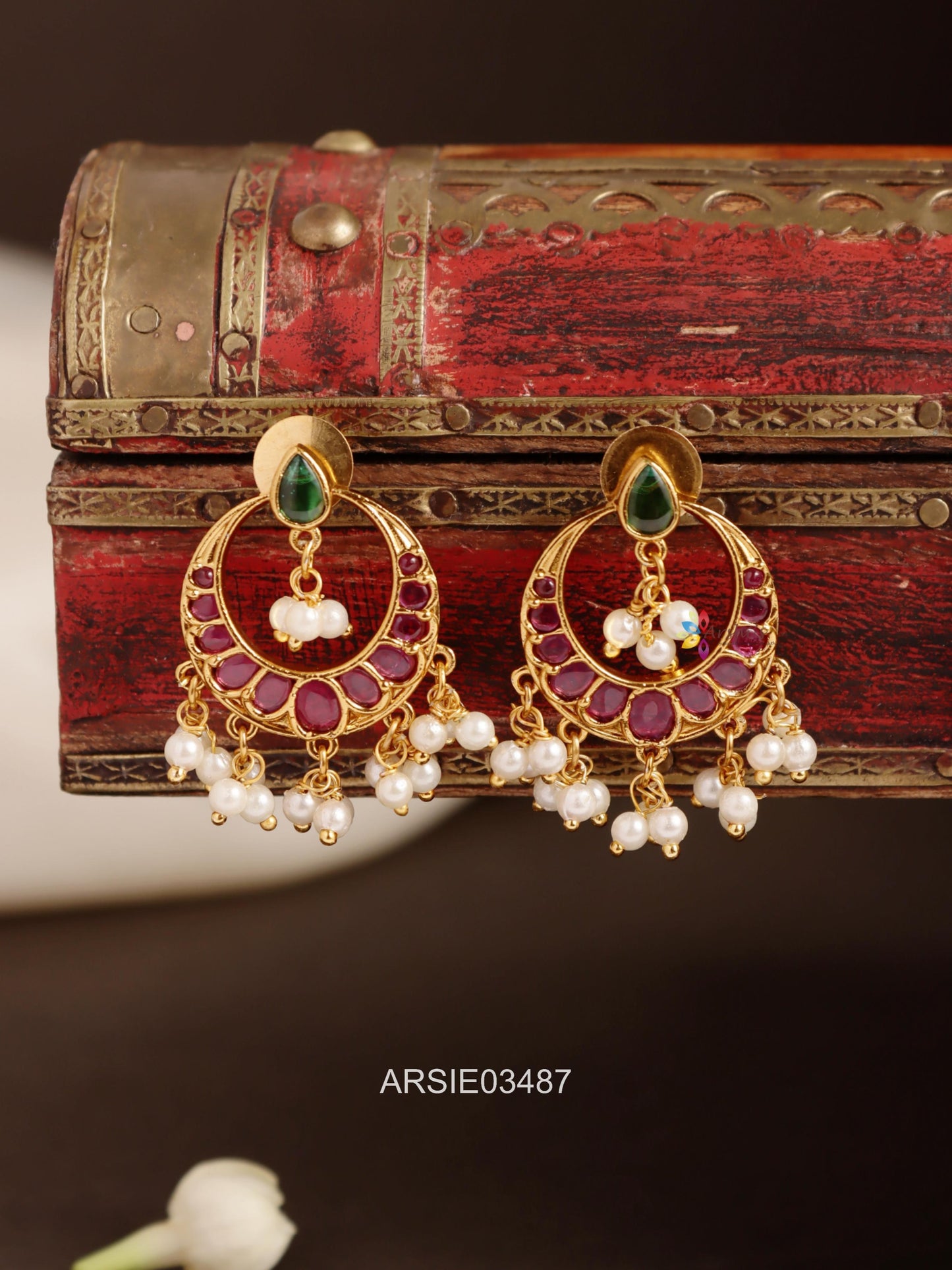 Kemp and Emerald Stone Chandbali Earrings