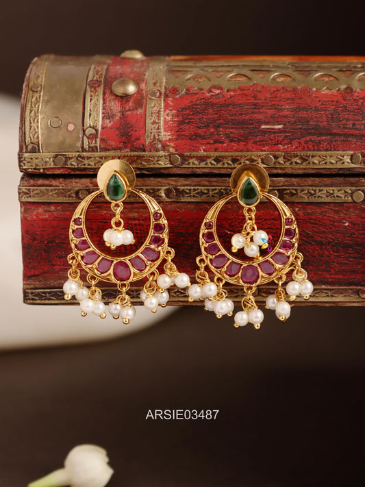 Kemp and Emerald Stone Chandbali Earrings