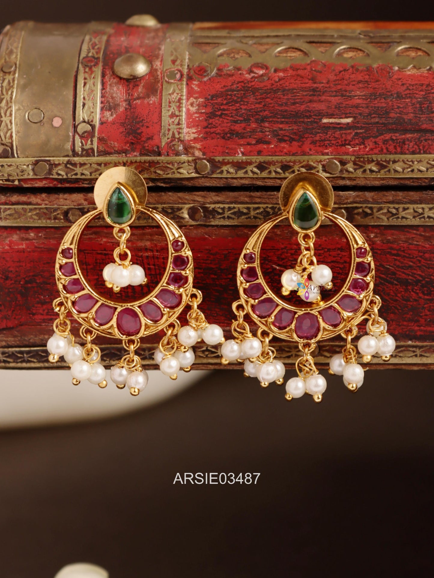 Kemp and Emerald Stone Chandbali Earrings