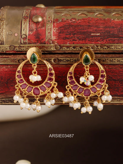 Kemp and Emerald Stone Chandbali Earrings
