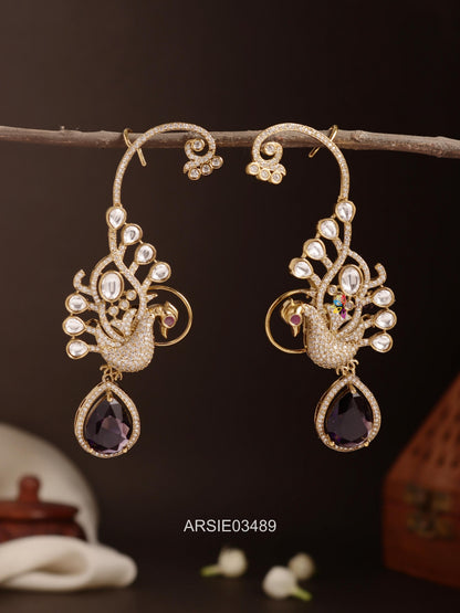 Peacock Purple Drop Ear Cuffs