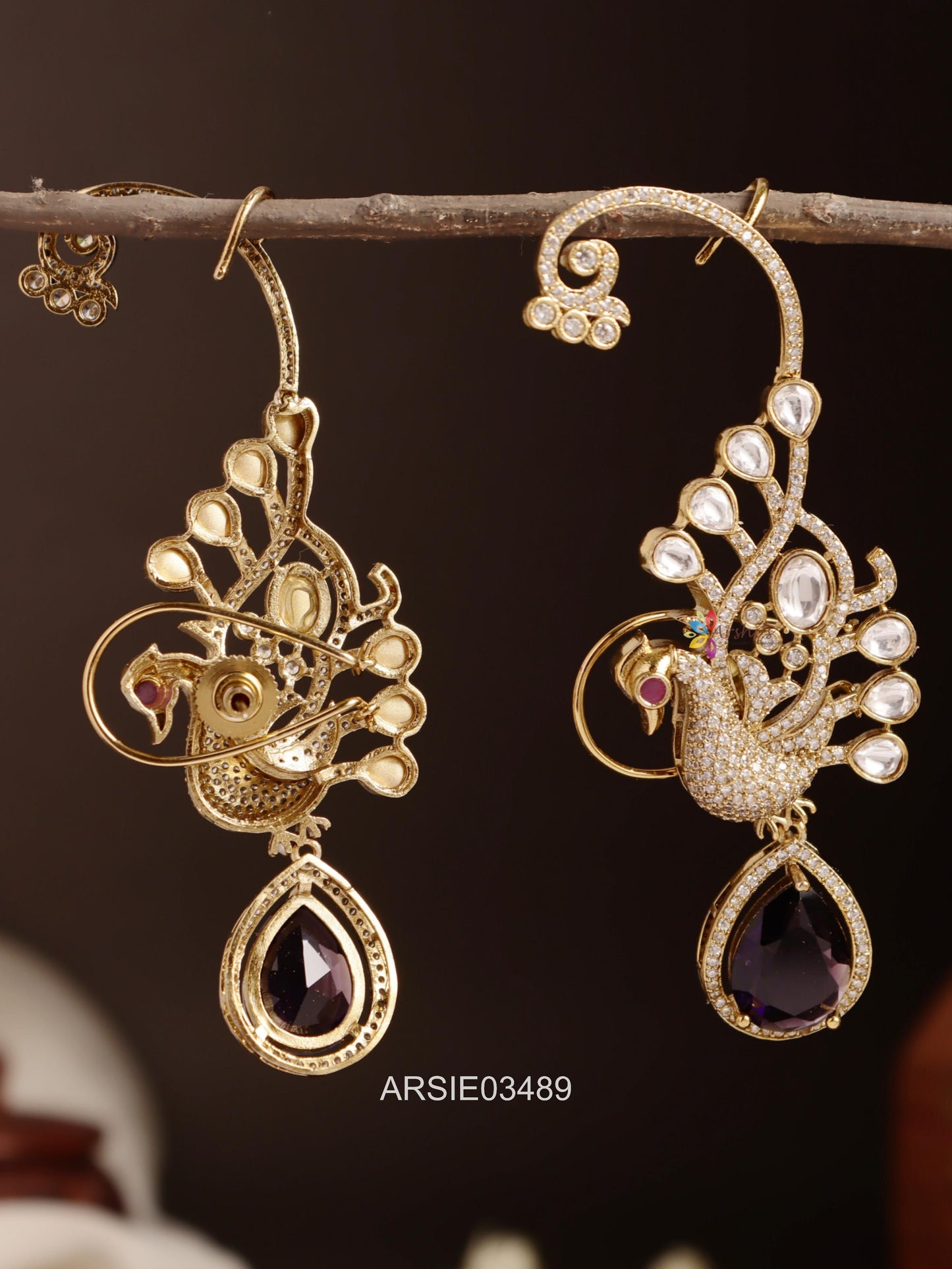 Peacock Purple Drop Ear Cuffs