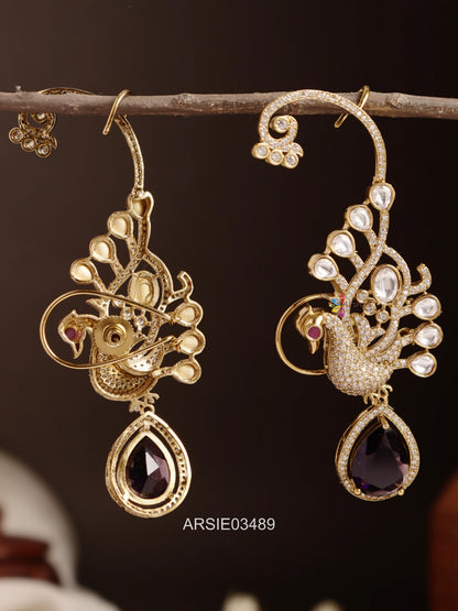 Peacock Purple Drop Ear Cuffs