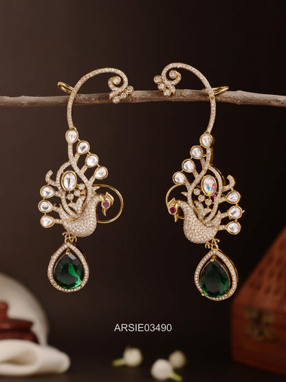 Peacock Emerald Drop Ear Cuffs