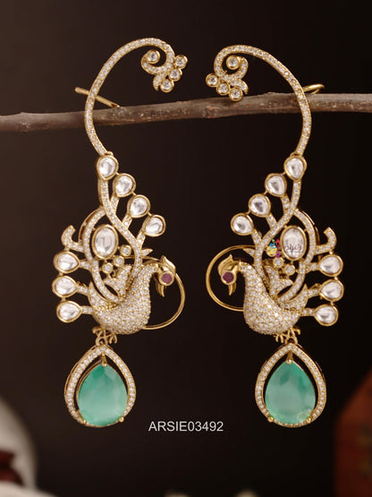 Peacock Pale Green Drop Ear Cuffs