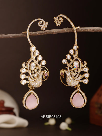 Peacock Pale Pink Drop Ear Cuffs