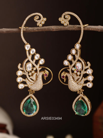 Peacock Green Drop Ear Cuffs