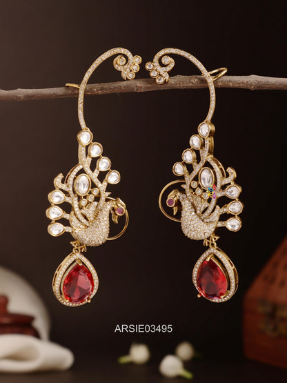 Peacock Red Drop Ear Cuffs