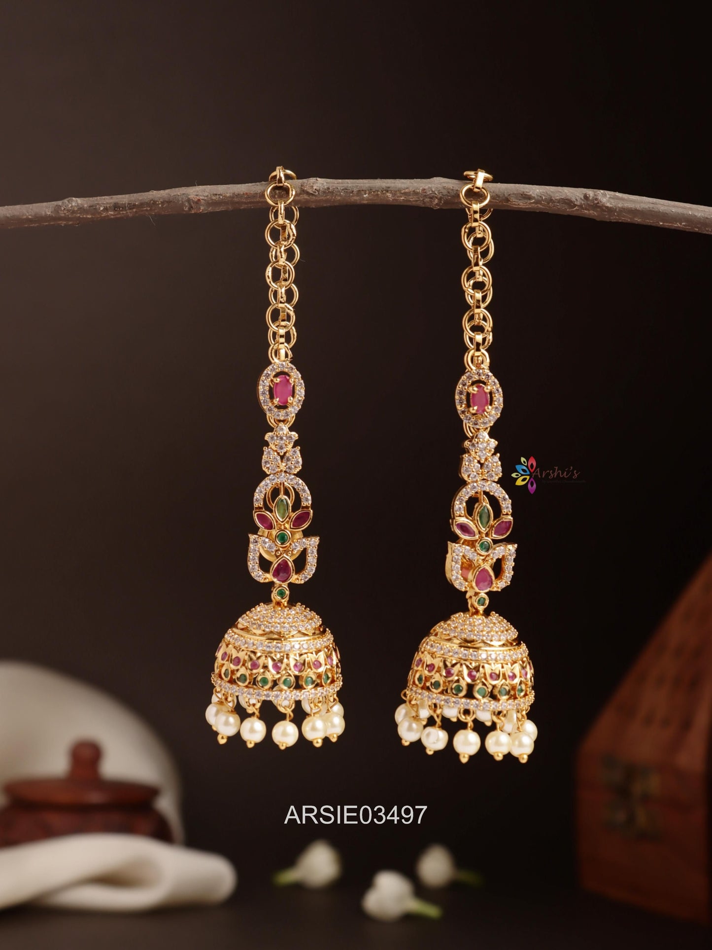 Stone Jhumka with Earchains