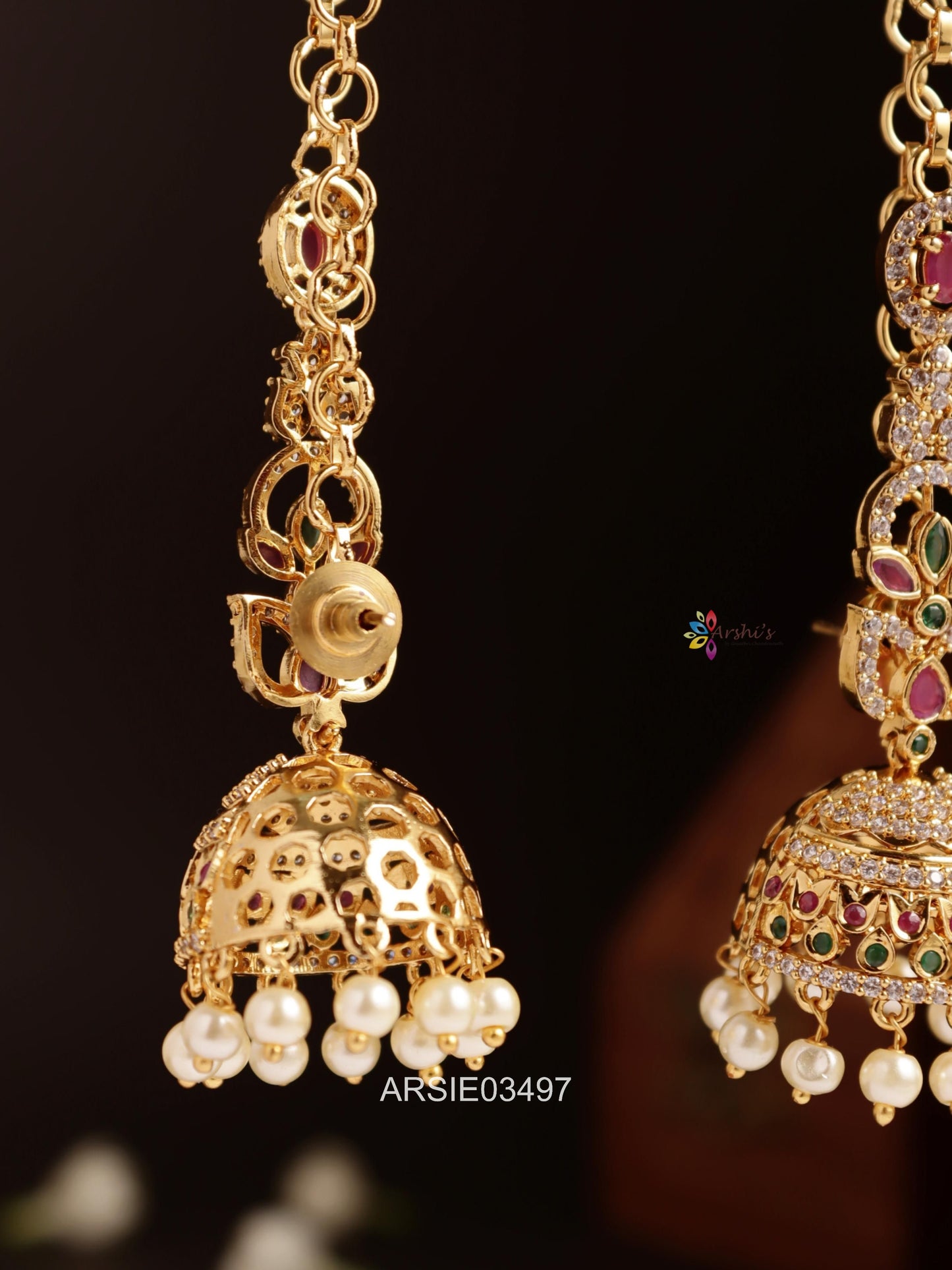 Stone Jhumka with Earchains