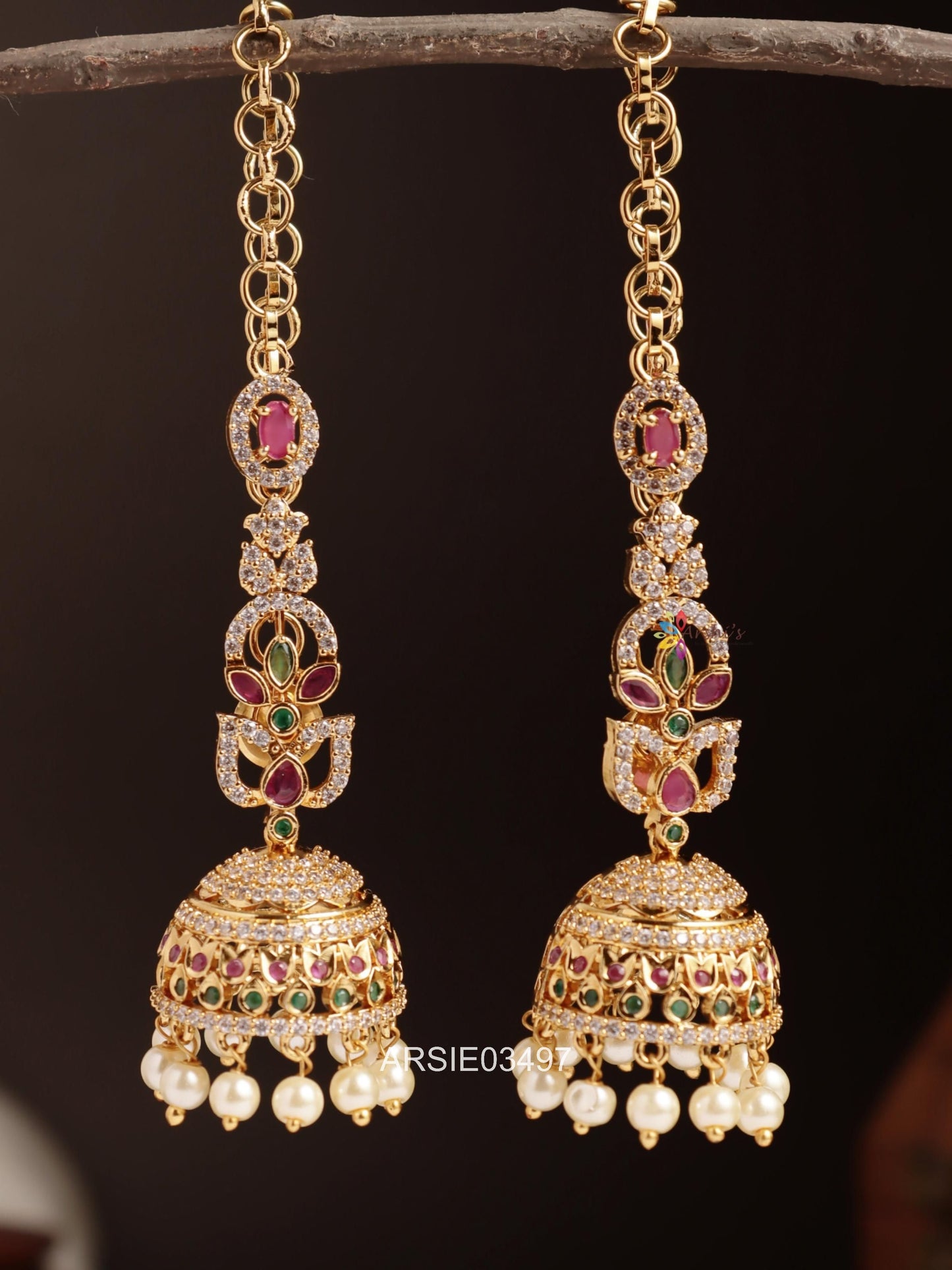 Stone Jhumka with Earchains