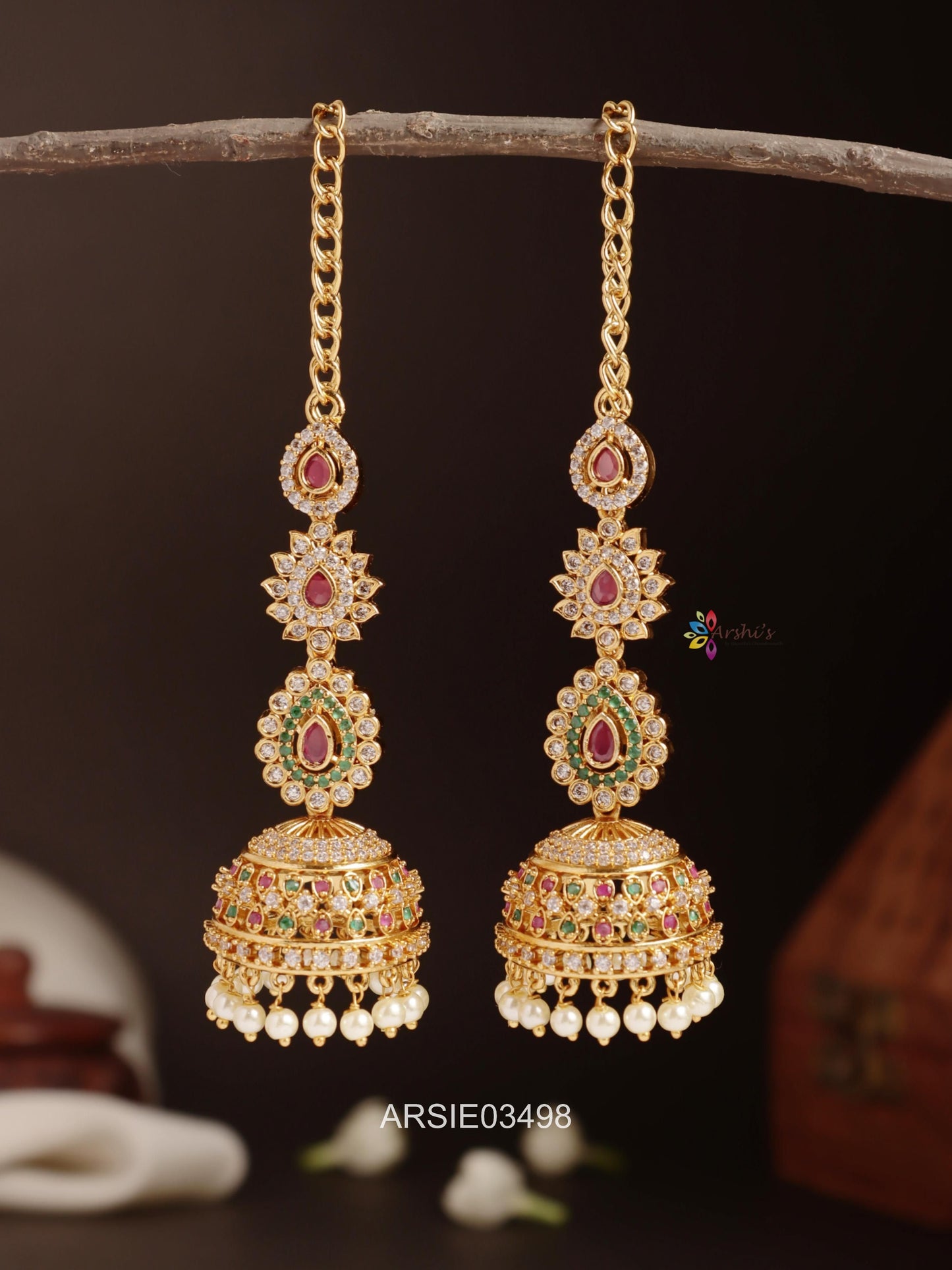 Multi Stone Jhumka with Earchains