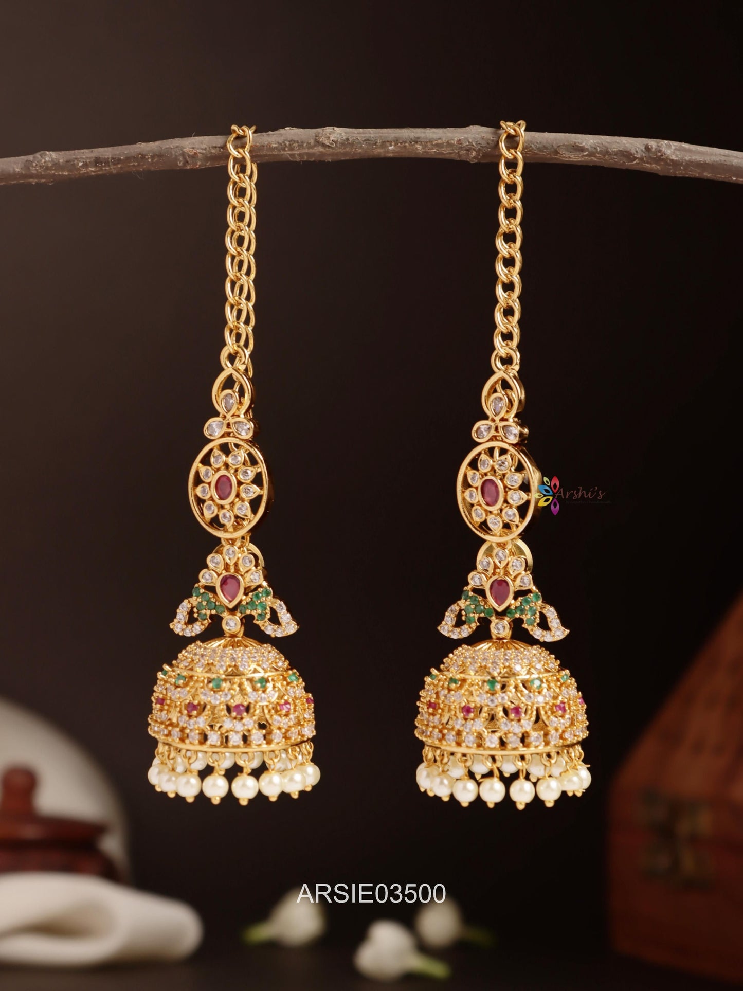 Stone Jhumka with Earchains