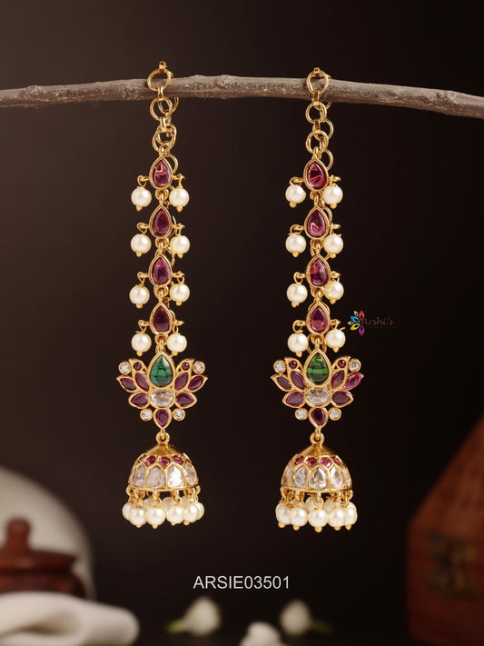 Kemp Green Stone Jhumka with Earchains