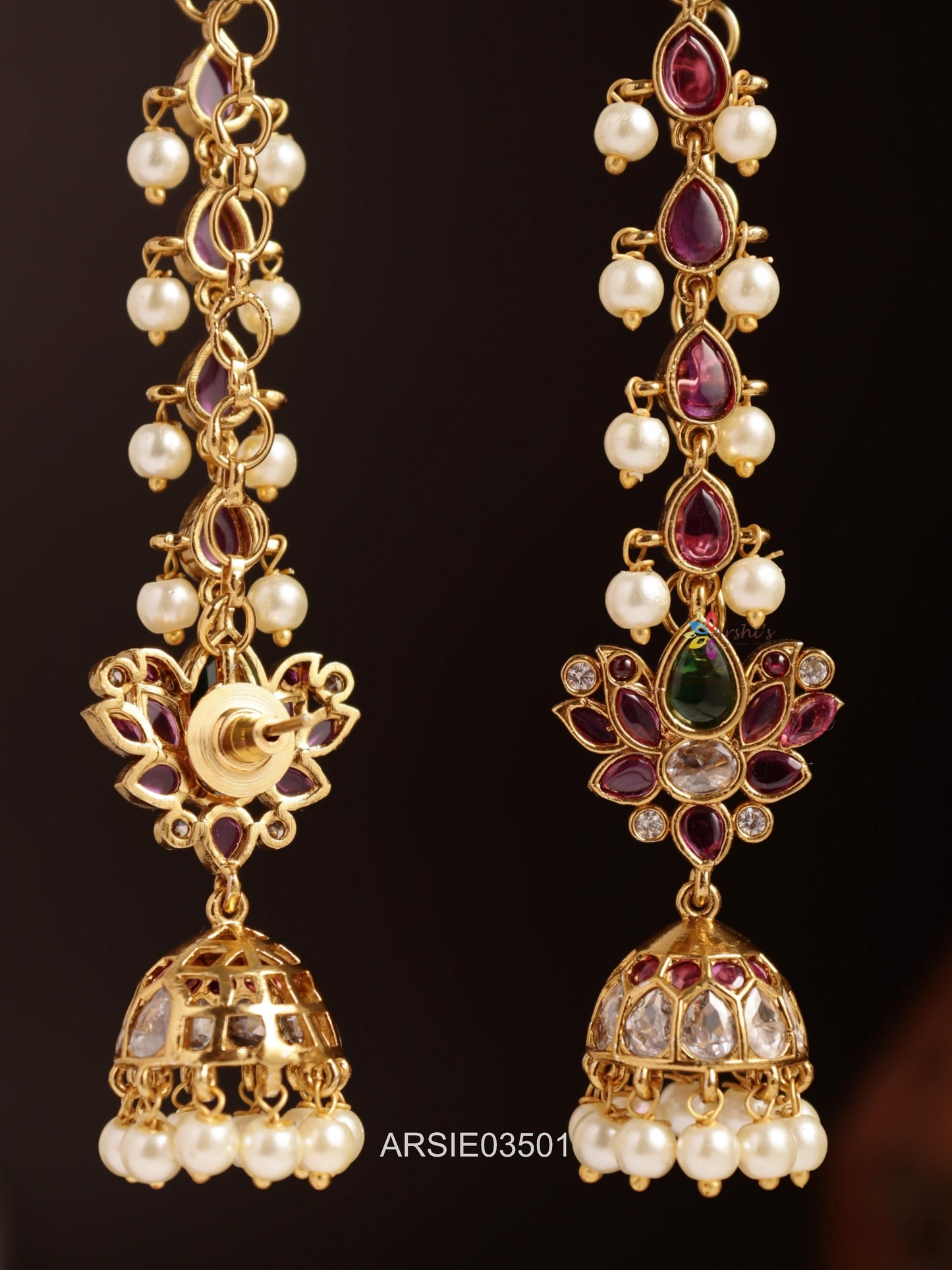 Kemp Green Stone Jhumka with Earchains