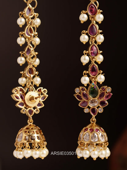 Kemp Green Stone Jhumka with Earchains
