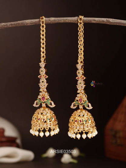 Matte Finish Stone Jhumka with Earchains