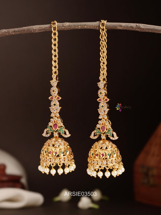 Matte Finish Stone Jhumka with Earchains