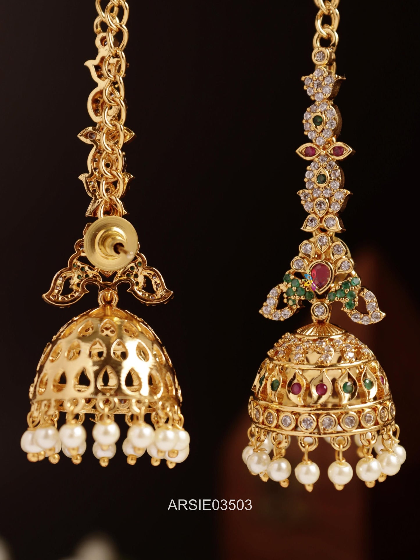 Matte Finish Stone Jhumka with Earchains