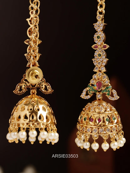 Matte Finish Stone Jhumka with Earchains