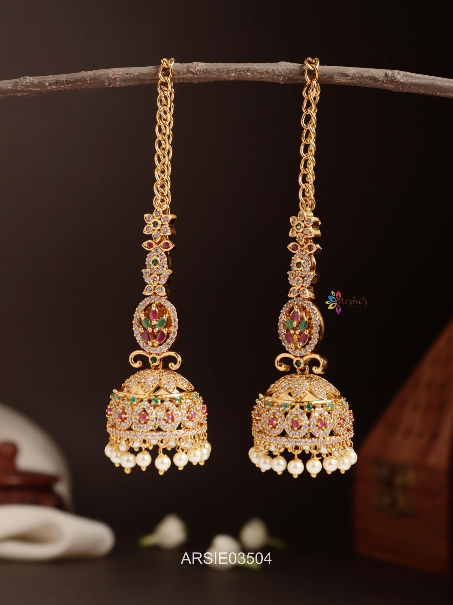 Stone Jhumka with Earchains