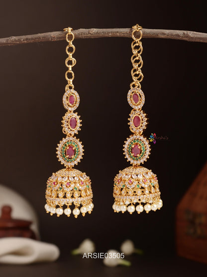Stone Jhumka with Earchains