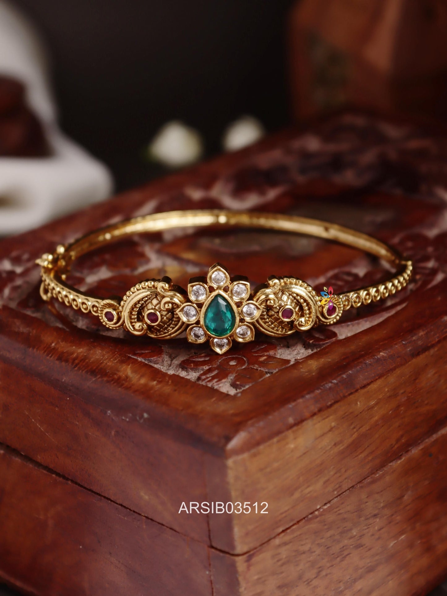 Antique Emerald and White Stone Bracelet