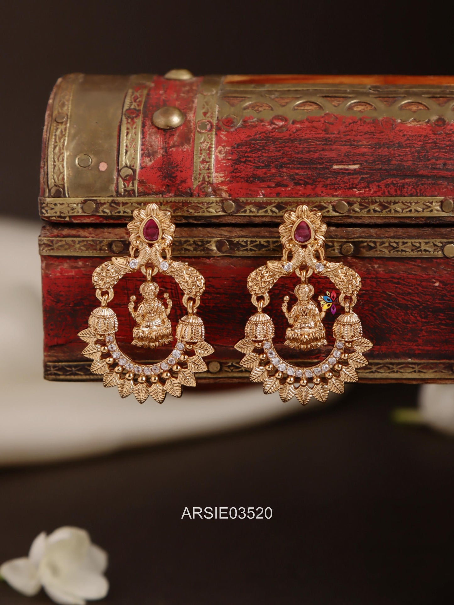 Lakshmi Peacock Red Stone Earrings