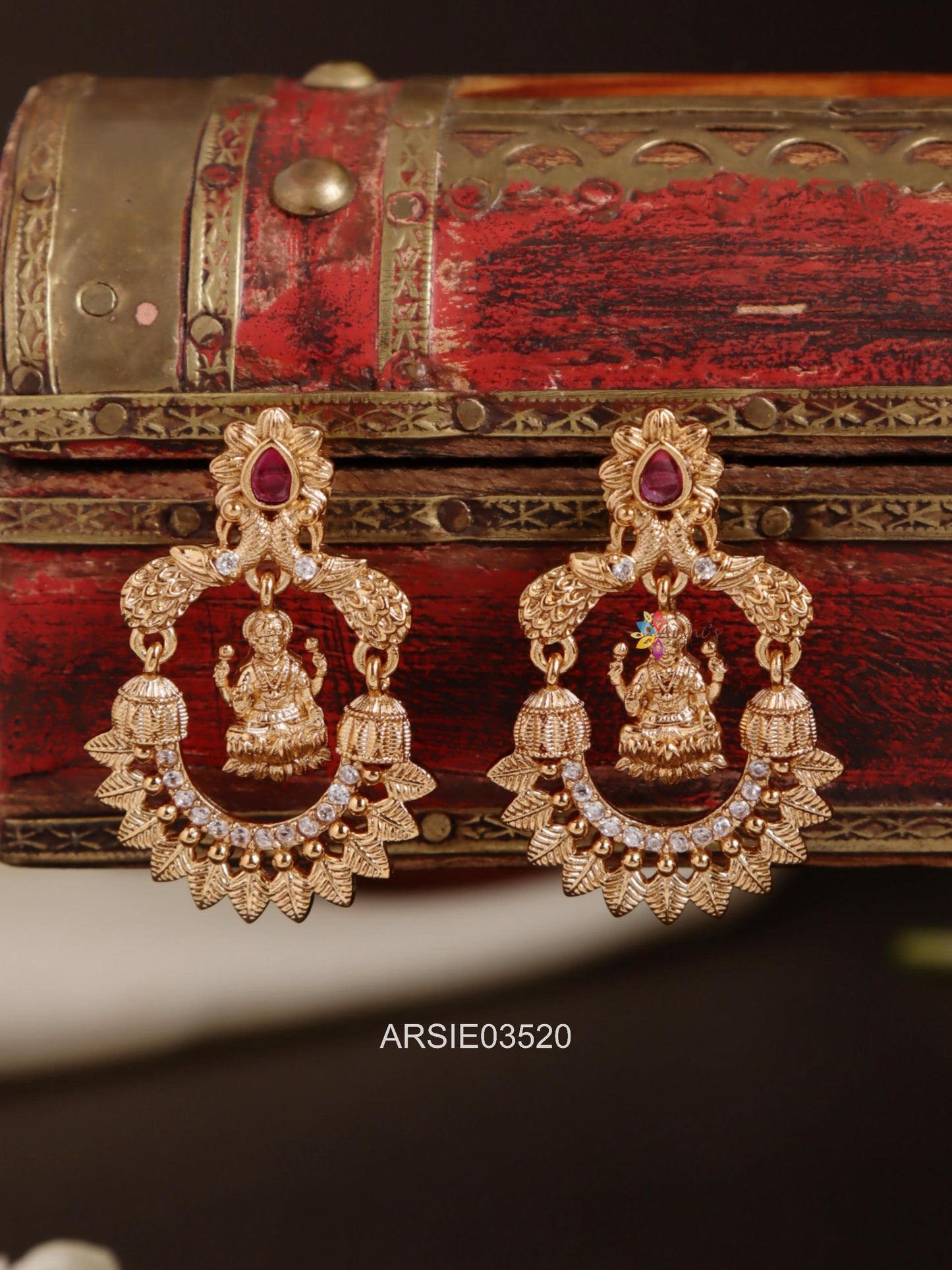 Lakshmi Peacock Red Stone Earrings