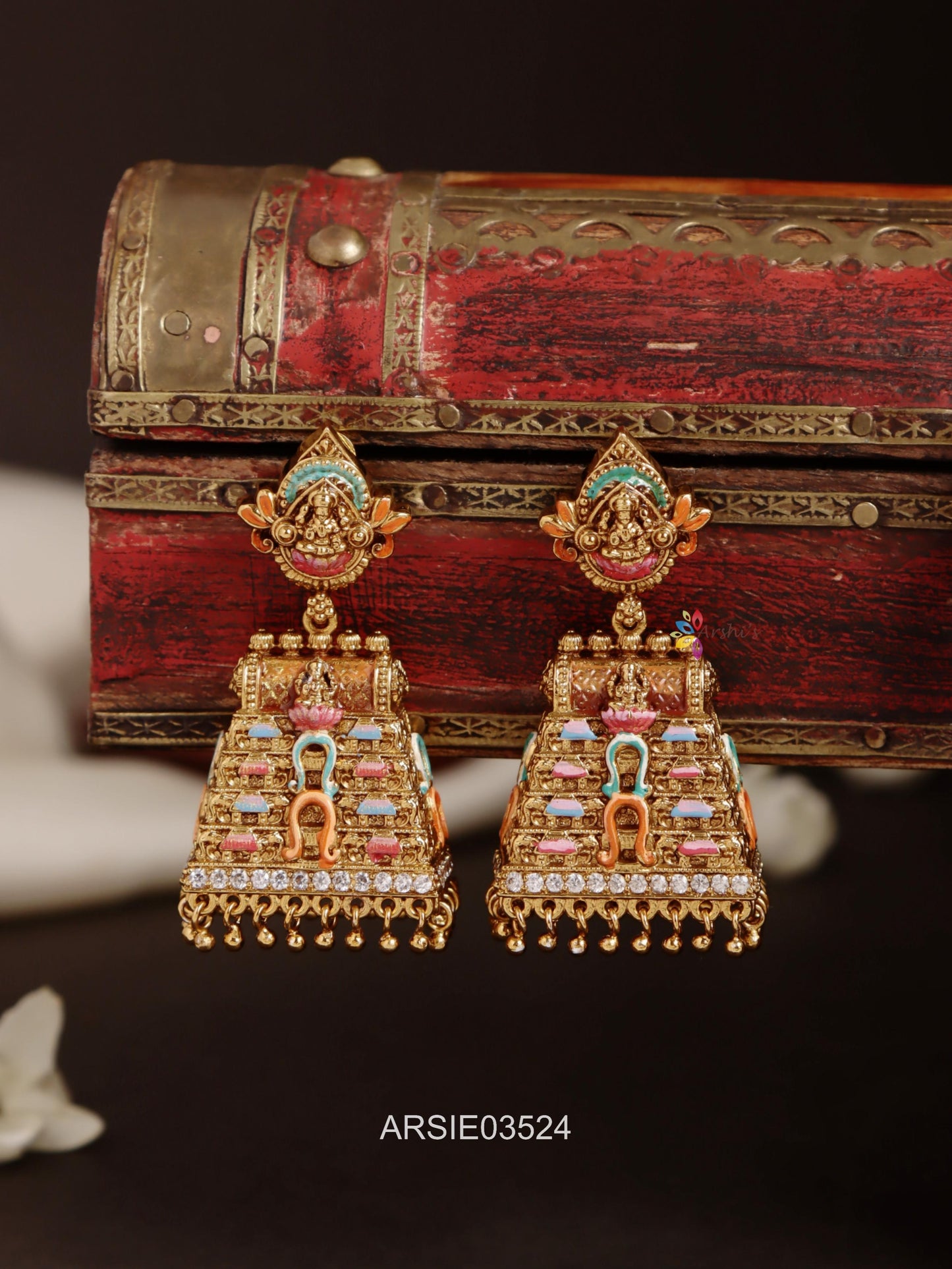 3D Enamel Temple Jhumka