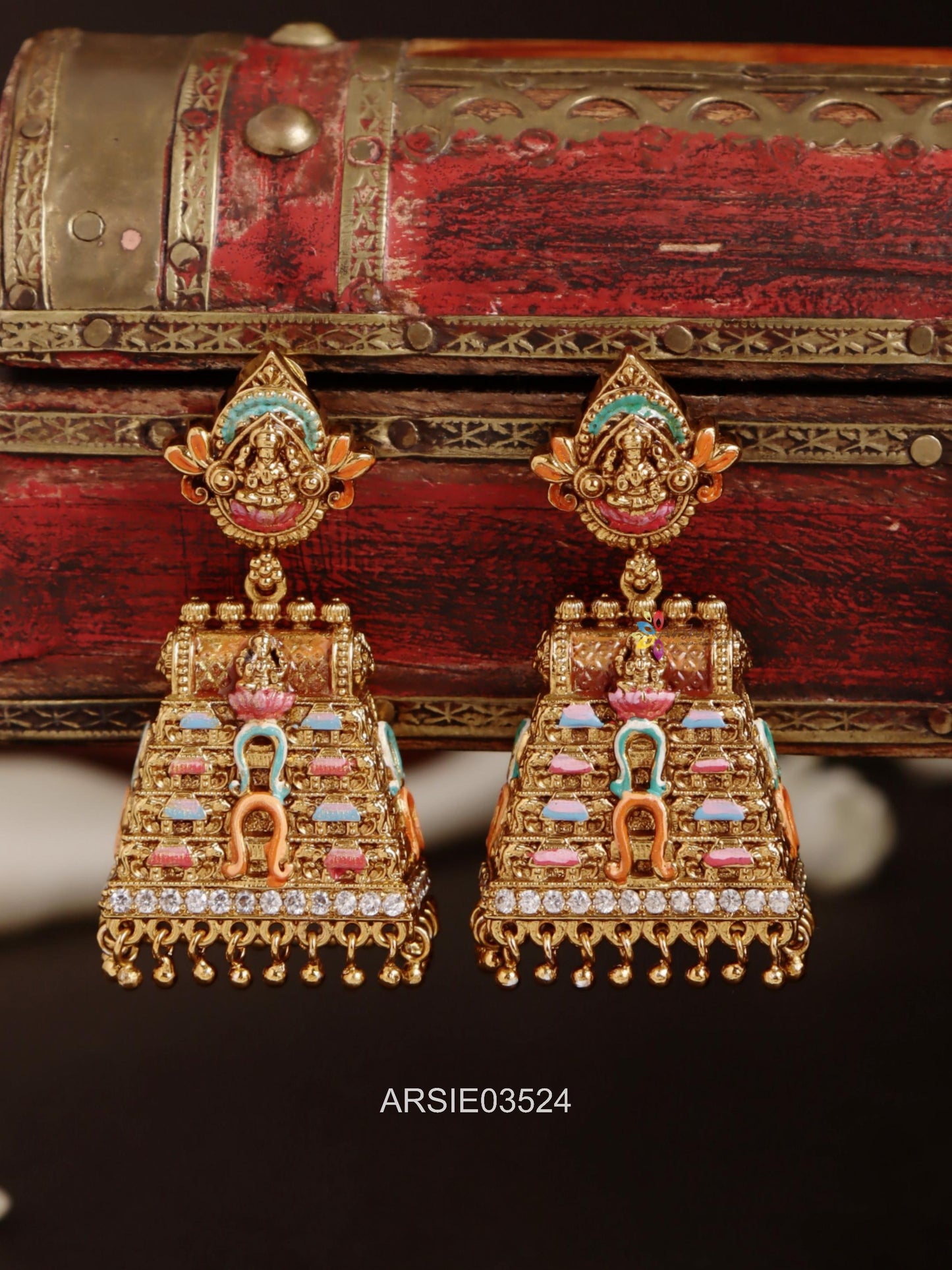 3D Enamel Temple Jhumka