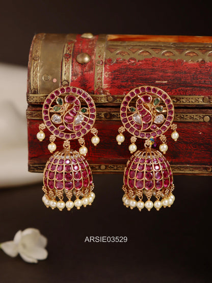 Peacock Kemp Stone Jhumka