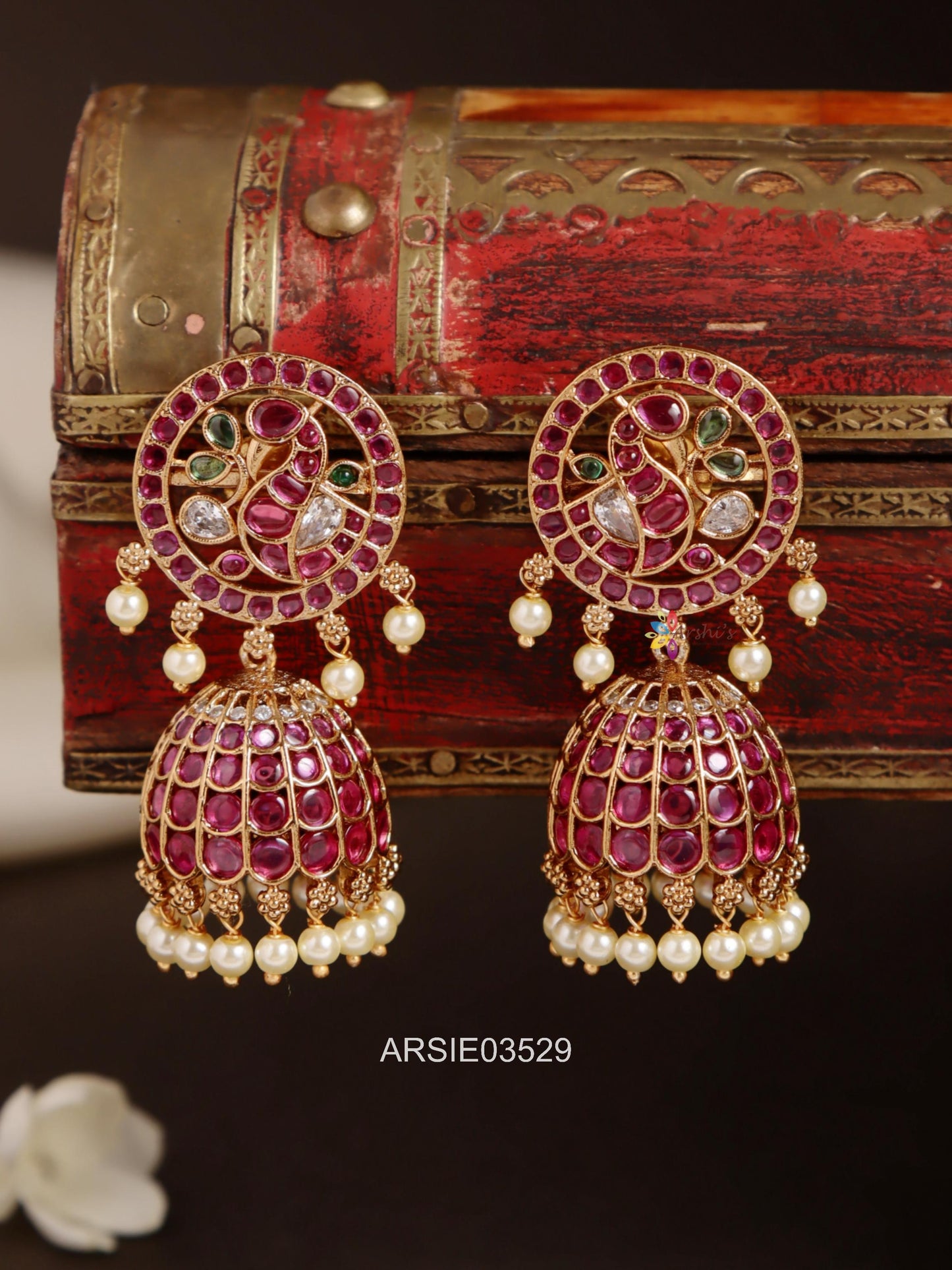 Peacock Kemp Stone Jhumka