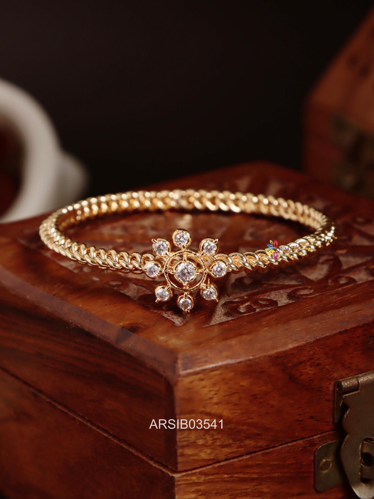 Flower AD Stone Kada Bangle
