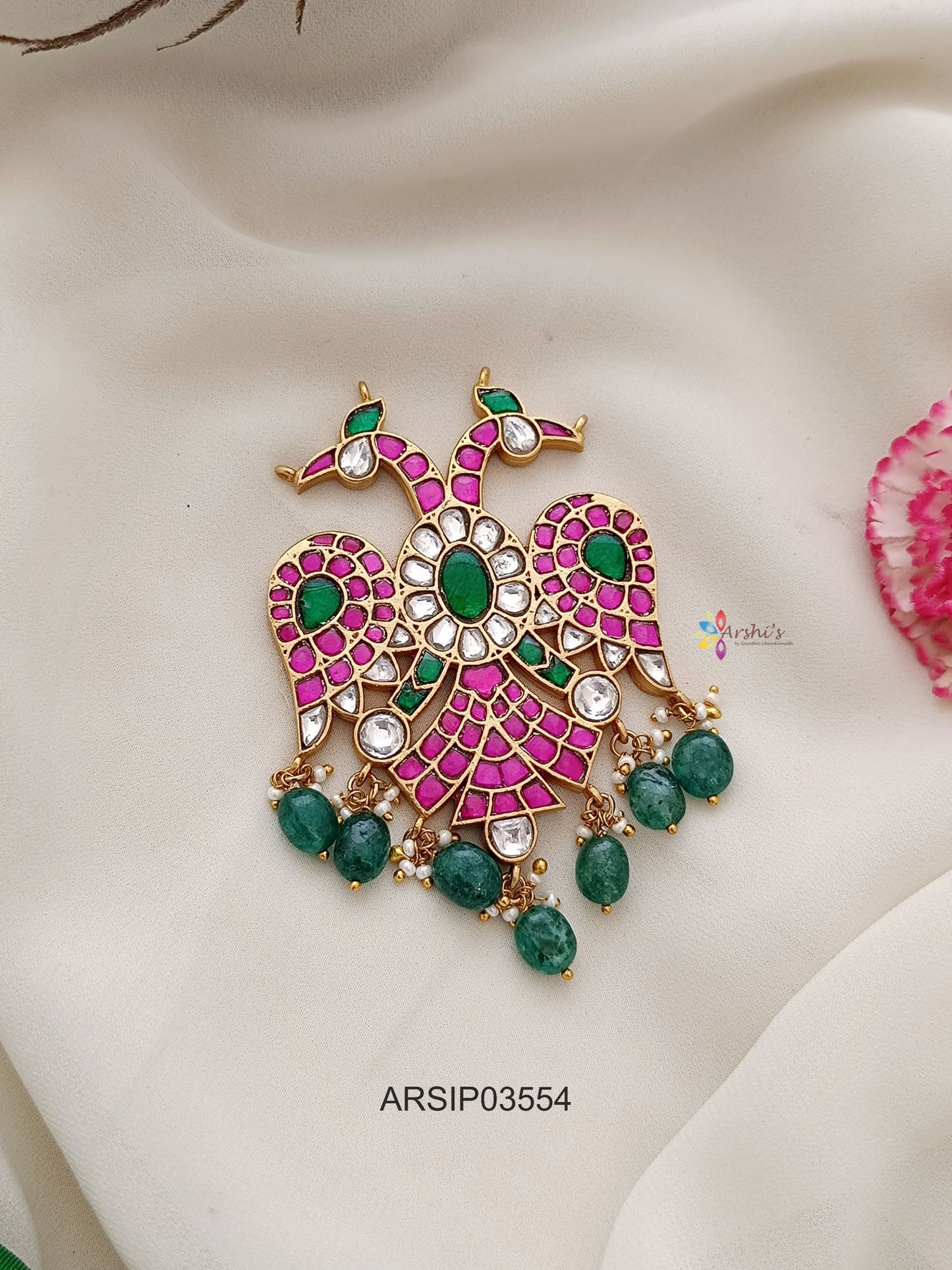 Jadau Kundan Dual Side Peacock Pendant