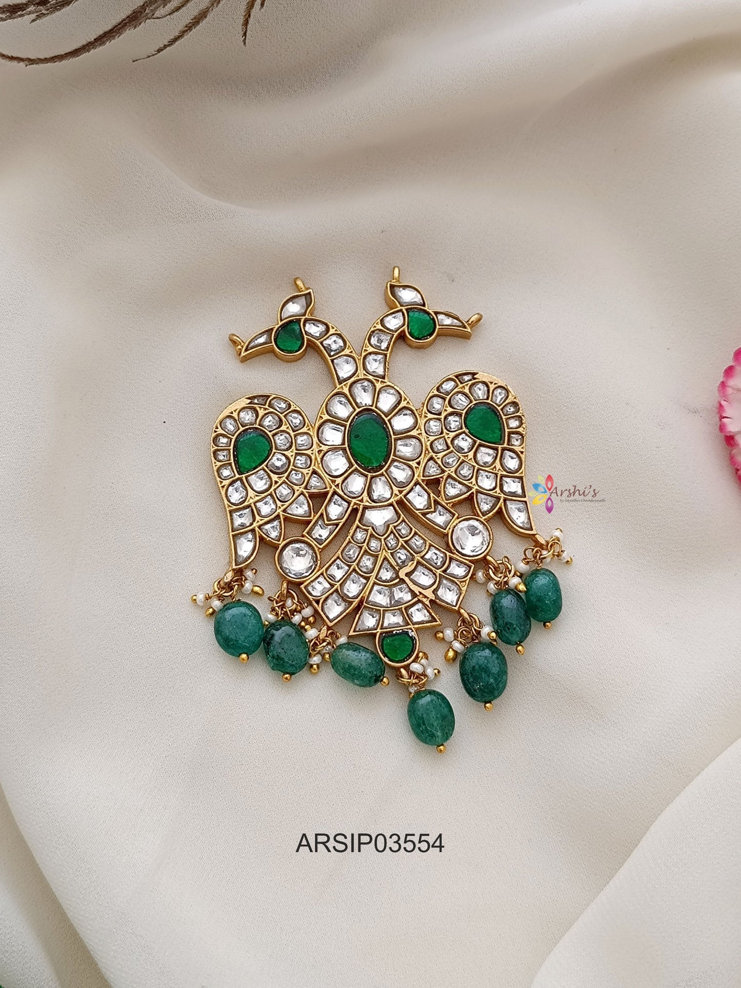 Jadau Kundan Dual Side Peacock Pendant
